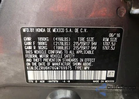 2016 Honda Hr-V Exl z USA, uszkodzony, nr VIN 3CZRU6H76GM769975